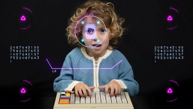 small infant girl with computer
