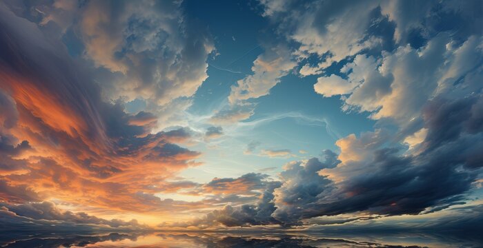 clouds orange white blue sky evening Panorama background beautiful beauty bright cloud colours colourful dramatic dusk environment fresh landscape light majestic morning