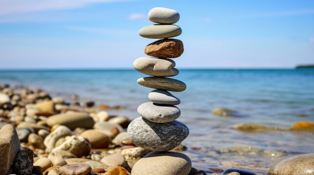 Stones Balance. Natural stones on the beach with copy space