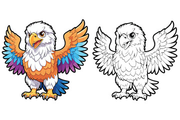 cute eagle coloring page for kids vector illustration
