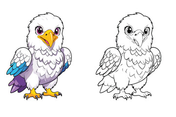 cute eagle coloring page for kids vector illustration