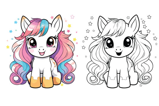cute Horse coloring page for kids vector illustration