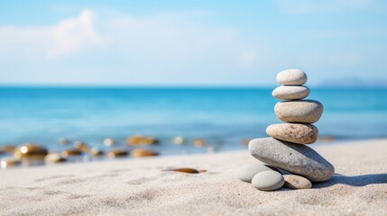 Fototapeta na wymiar Stones Balance. Natural stones on the beach with copy space
