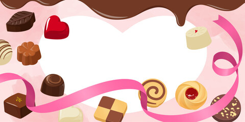 バレンタインバナー素材_文字なし（2：1）_ベクターイラスト