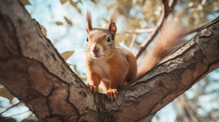 Naklejka na ściany i meble Squirrel on a tree, AI generated Image
