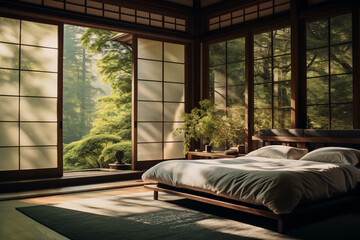 Traditional japanese villa elegant bedroom scene