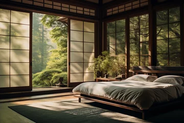 Fotobehang Traditional japanese villa elegant bedroom scene © josepperianes