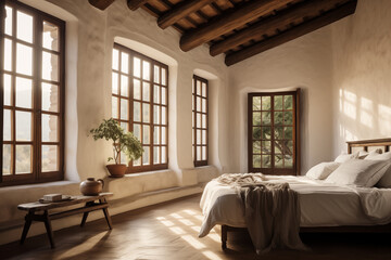 Fototapeta na wymiar Traditional mediterranean villa elegant bedroom scene