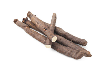 Fresh raw salsify roots on white background