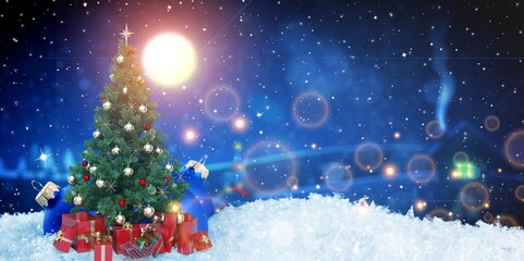 Christmas Tree with Gift Boxes in white Snow