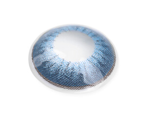 One blue contact lens isolated on white
