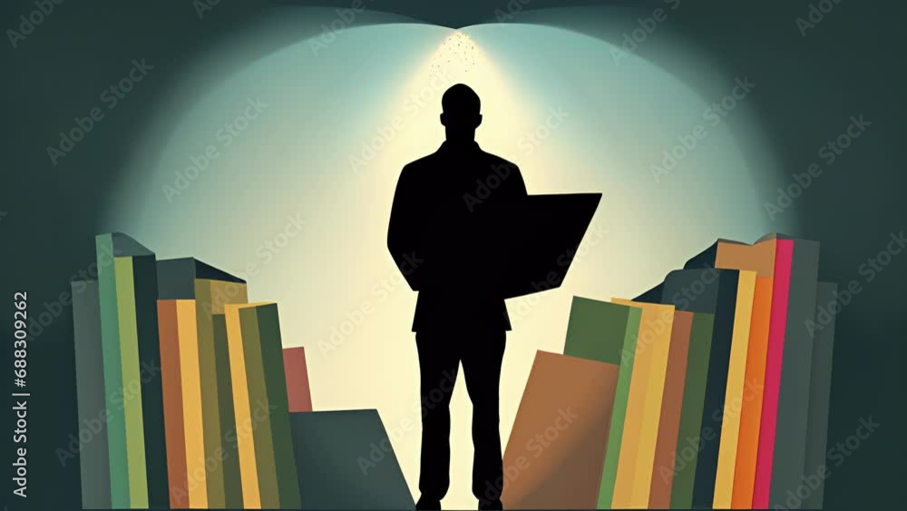 Aufkleber a silhouette of a person stands before an open book representing the vast knowledge base of behavior