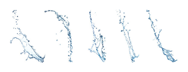 Splashes of pure water isolated on white, set