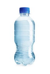 One plastic bottle with fresh water isolated on white