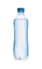 One plastic bottle with fresh water isolated on white