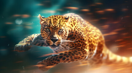 Leopards run at high speed - obrazy, fototapety, plakaty