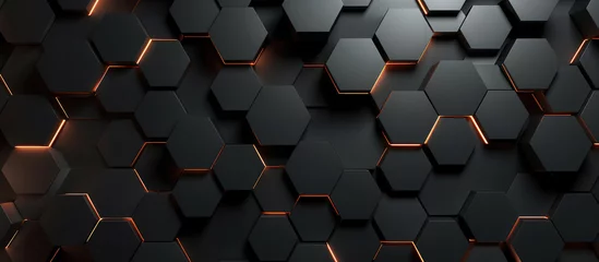 Poster Black hexagonal tiles with glowing orange edges © Wahyu
