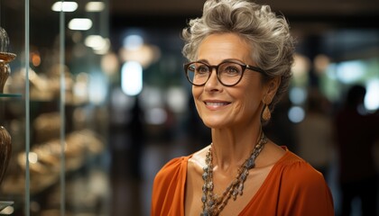 Smiling older woman in glasses store