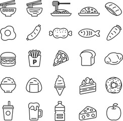食べ物のアイコン（線画）のイラストセット