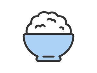 茶碗に盛られた、白米のアイコン（線画カラー）のイラスト
