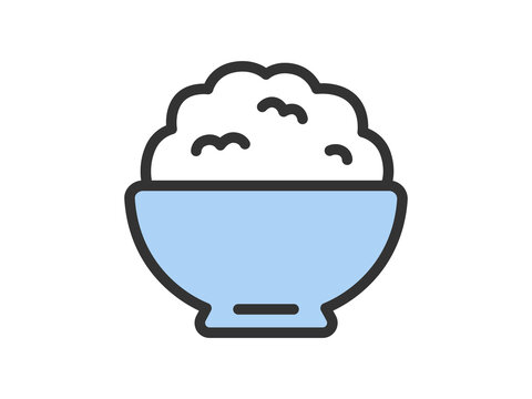 recommend clip art: 茶碗に盛られた、白米のアイコン（線画カラー）のイラスト