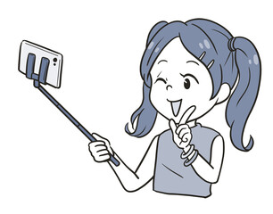 自撮りする女の子（上半身）1トーン