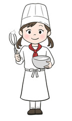 パティシエ体験する女の子（全身）カラー