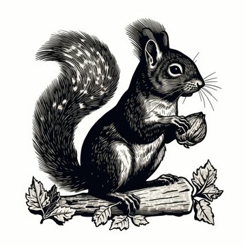 Black and white squirrel illustration, AI generated Image