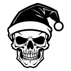 skull wearing Santa Claus hat, skull in a Christmas hat, Generative AI.