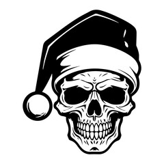 skull wearing Santa Claus hat, skull in a Christmas hat, Generative AI.