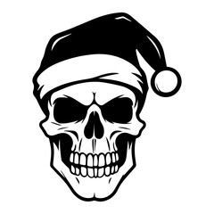 skull wearing Santa Claus hat, skull in a Christmas hat, Generative AI.