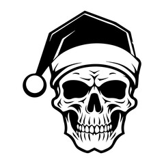 skull wearing Santa Claus hat, skull in a Christmas hat, Generative AI.