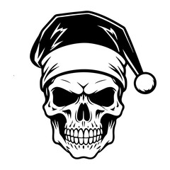skull wearing Santa Claus hat, skull in a Christmas hat, Generative AI.