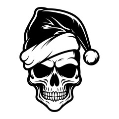 skull wearing Santa Claus hat, skull in a Christmas hat, Generative AI.