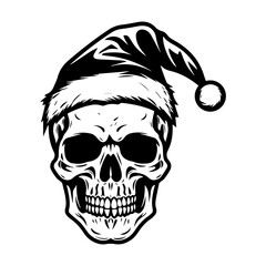 skull wearing Santa Claus hat, skull in a Christmas hat, Generative AI.