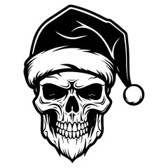 skull wearing Santa Claus hat, skull in a Christmas hat, Generative AI.