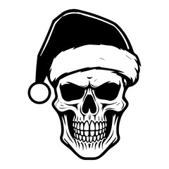 skull wearing Santa Claus hat, skull in a Christmas hat, Generative AI.