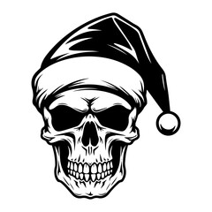 skull wearing Santa Claus hat, skull in a Christmas hat, Generative AI.