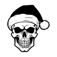 skull wearing Santa Claus hat, skull in a Christmas hat, Generative AI.