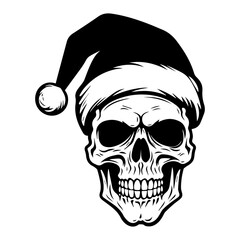 skull wearing Santa Claus hat, skull in a Christmas hat, Generative AI.