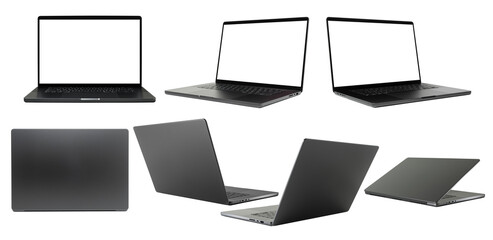 set of laptop or notebook space black isolated with clipping path on transparent background.