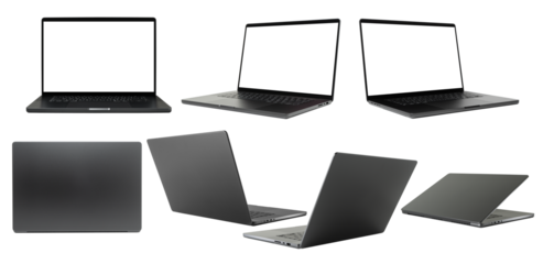 set of laptop or notebook space black isolated with clipping path on transparent background.