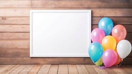 White blank board with balloons. Ready for copy space, banner, canvas celebration