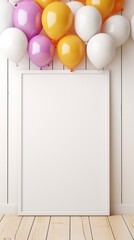 White blank board with balloons. Ready for copy space, banner, canvas celebration