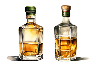 Western whiskey, watercolor clipart illustration with isolated background
