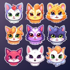 Set of cat stickers illustration, AI generated Image