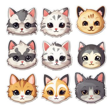 Set of cat stickers illustration, AI generated Image