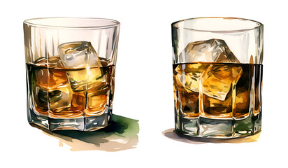 Western whiskey, watercolor clipart illustration with isolated background
