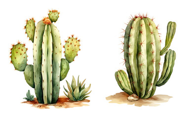Western cactus, watercolor clipart illustration with isolated background