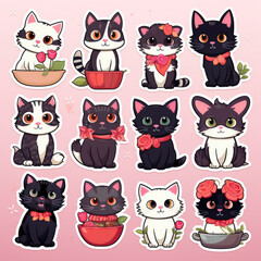 Set of cat stickers illustration, AI generated Image